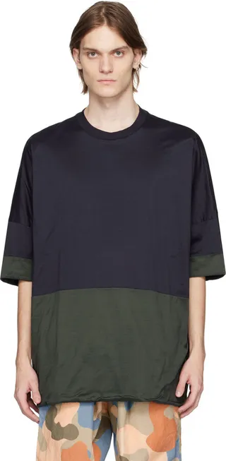 CASEY CASEY Navy & Khaki Reve Reversible T-Shirt