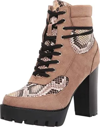YOKI-ELAN-86 Women's Multi Material Lace Up High Heel Combat Boot