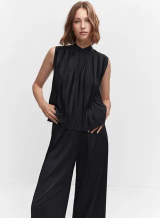 Pleated Bow Detail Top