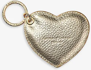 Womens Champagne Heart Metallic Pebbled-leather Keyring