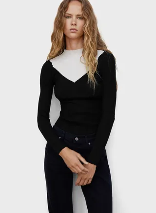 High Neck Color Block Sweater