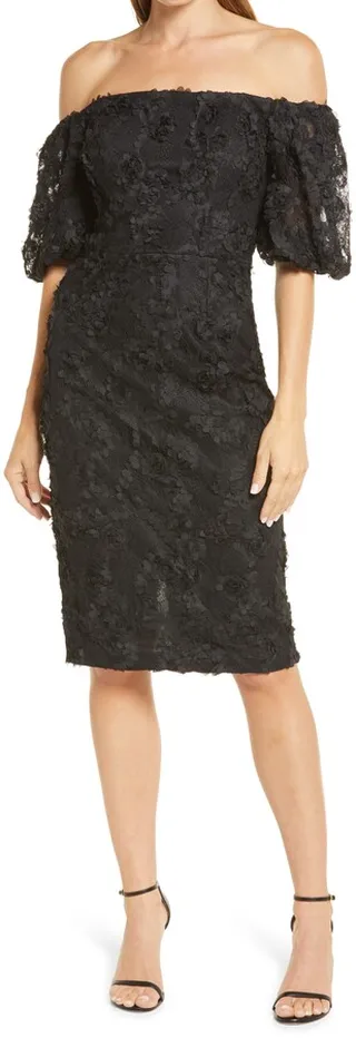 Off-the-Shoulder 3D Lace Sheath Dress