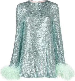 Sequin-Embellished Feather Mini Dress
