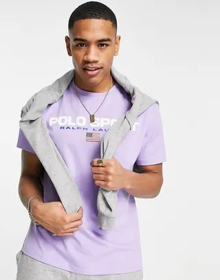 Polo Ralph Lauren Sports capsule front print t-shirt in lilac