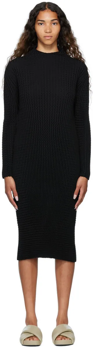 Issey Miyake Black Spongy Midi Dress