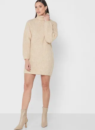 Turtle Neck Ribbed Dress