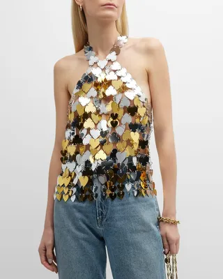 Heart Sequin Chainmail Halter Top