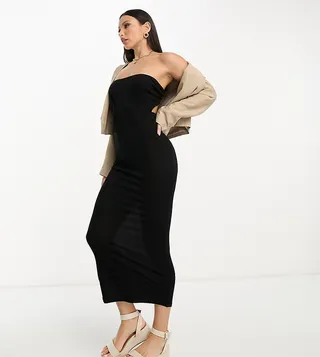 ASOS DESIGN Tall rib bandeau maxi beach dress in black