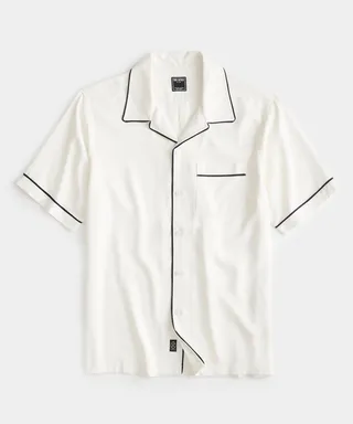 Japanese Tipped Rayon Lounge Shirt in White