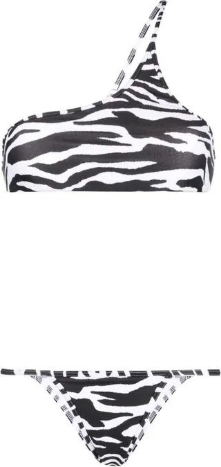 One-Shoulder Zebra-Print Bikini Set