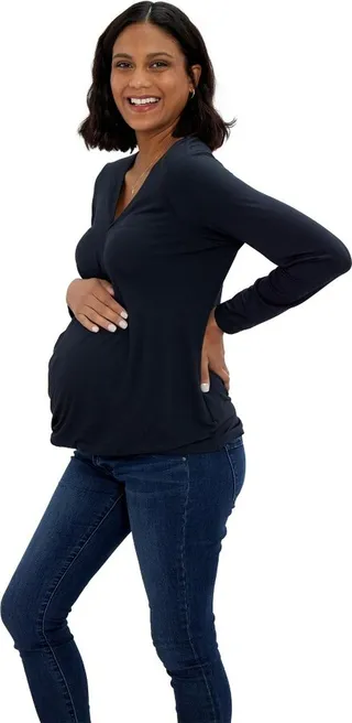 Maternity Ingrid & Isabel EveryWear Long Sleeve Wrap Tee Black M