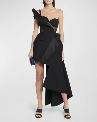 Asymmetric Tailored Mini Dress with Sheer Detail
