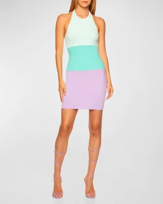 Colorblock Halter Bodycon Mini Dress