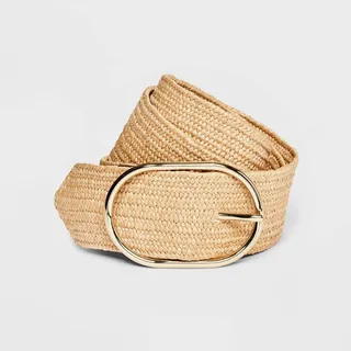 Women's Oval Center Bar Buckle Belt - A New Day™ Tan M