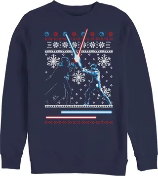 Men's Star Wars Ugly Christmas Lightsaber Duel Sweatshirt - Navy Blue - Large