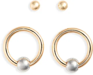 Halogen Set of 2 Ball & Hoop Stud Earrings