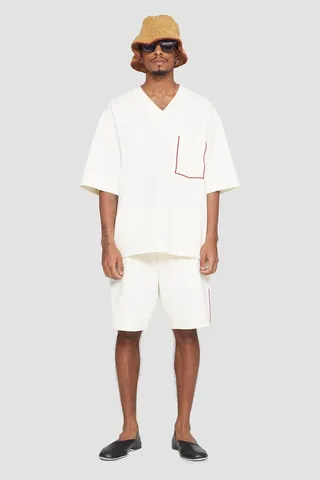 V-Neck Knit Shirt in muslin