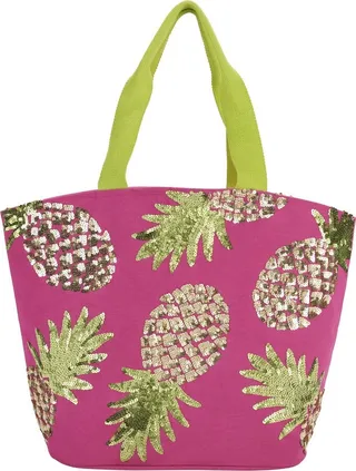 Mina Victory Pineapple Hot Pink Beach Tote Bag