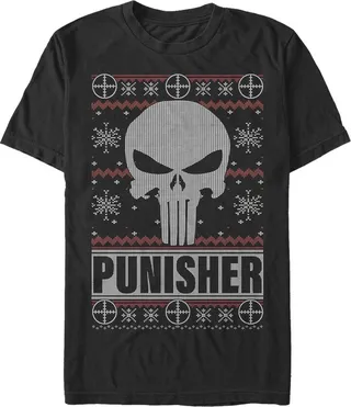 Men's Marvel Ugly Christmas Punisher Logo T-Shirt - Black - 4X Large