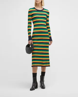 Striped Crewneck Knit Midi Dress