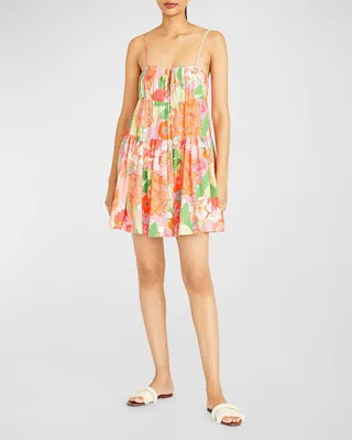 Eriel Tiered Floral Linen Viscose Mini Dress