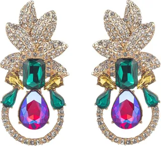 Leaf Pave Crystal Drop Earrings