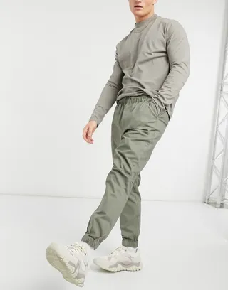 ASOS DESIGN tapered chino sweatpants with elasticized waist in khaki