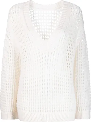 V-neck open-knit sweatshirt