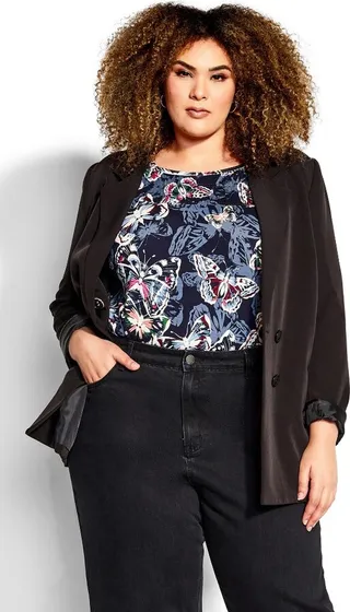 AVENUE | Women's Plus Size Casey Smock Print Tunic - navy - 20W