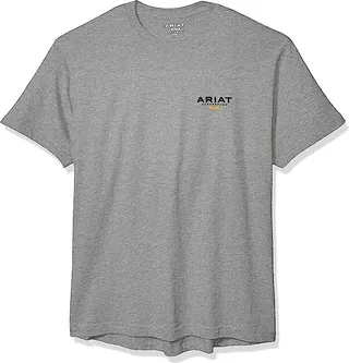 Ariat Men's Rebar Cottonstrong Short Sleeve Logo Crewwork Utility Tee Shirt (Heather Grey) Men's Clothing