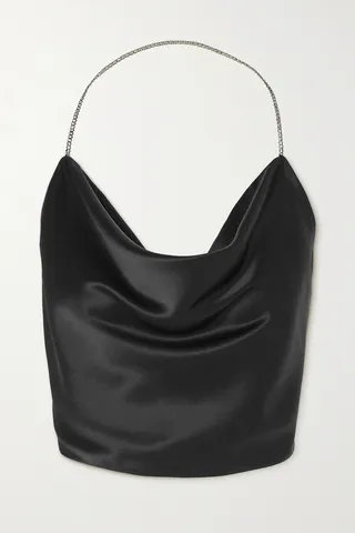 Michael Lo Sordo - Draped Crystal-embellished Silk-satin Halterneck Top - Black