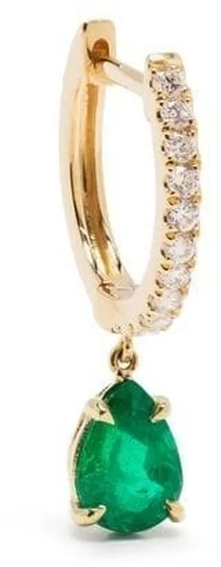 18kt Yellow Gold Diamond And Emerald Huggie Earring