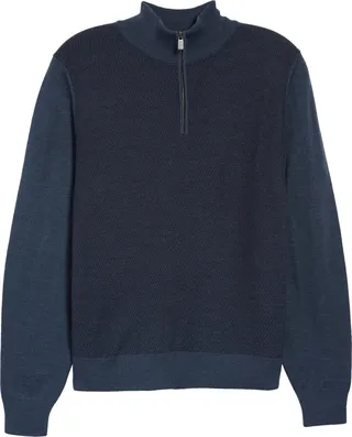 Quarter Zip Mock Neck Wool Sweater