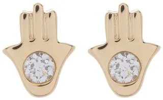 14K Yellow Gold Diamond Hamsa Stud Earrings - 0.06 ctw