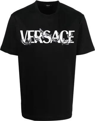 Black Baroque Silhouette Logo Print Cotton T-Shirt
