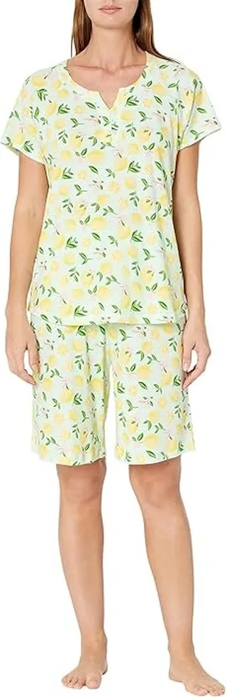 Karen Neuburger Printed Short Sleeve Bermuda PJ (Leafy Lemon) Women's Pajama Sets