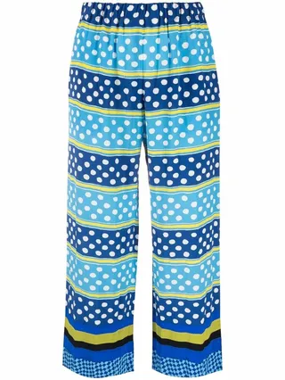 Polka-Dot Print Cropped Silk Trousers