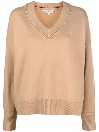 embroidered logo V-neck jumper