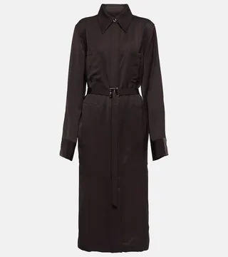Belted satin midi dress