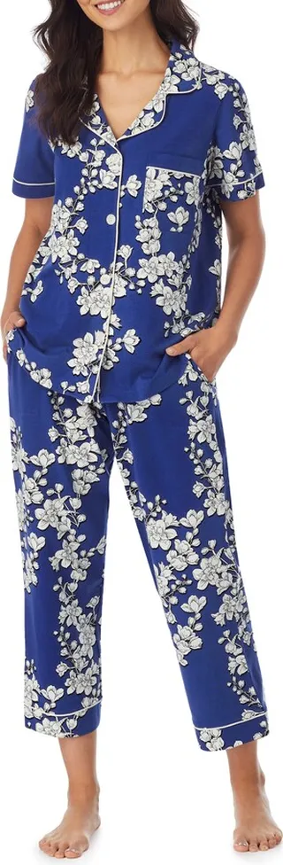 Navy Shadow Blossom Organic Cotton Crop Pajamas