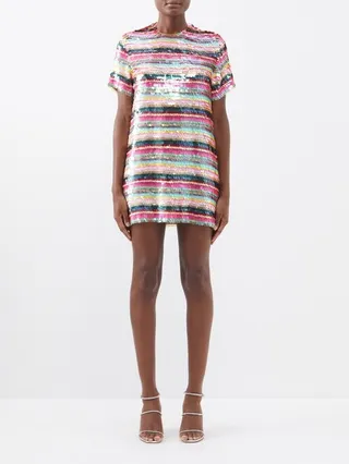 Striped Sequinned Mini Dress