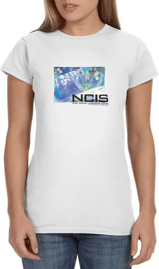 NCIS Womens' TV Show Series Characters Leroy Logo Icon T-Shirt Crewneck (Large) White