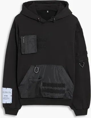 Shell-paneled French cotton-terry hoodie