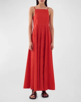 Munroe Godet-Skirt Cotton Poplin Maxi Dress