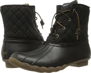 Sperry Saltwater Quilted Nylon (Black) Women's Lace-up Boots