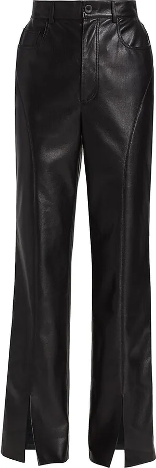 Basha High-Rise Vegan Leather Slit Pants