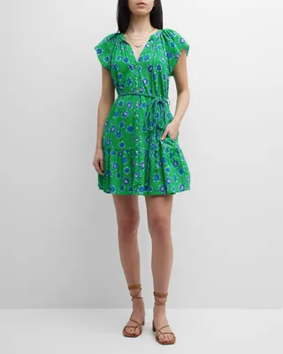 Jude Floral-Print Flutter-Sleeve Mini Dress