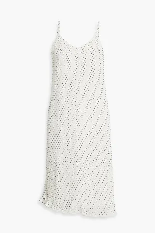 Lonnie pleated polka-dot chiffon slip dress