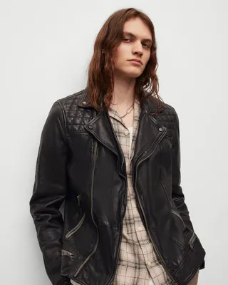 Conroy Crinkled Leather Biker Jacke - Ink Navy