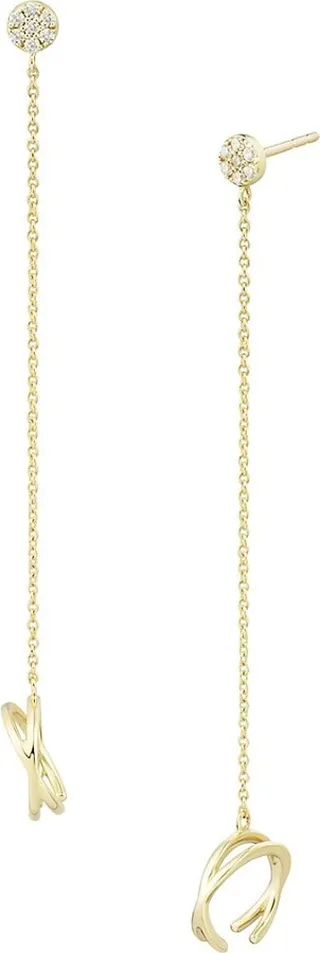 14K Yellow Gold & 0.10 TCW Diamond Dangle Ear Cuffs Earrings